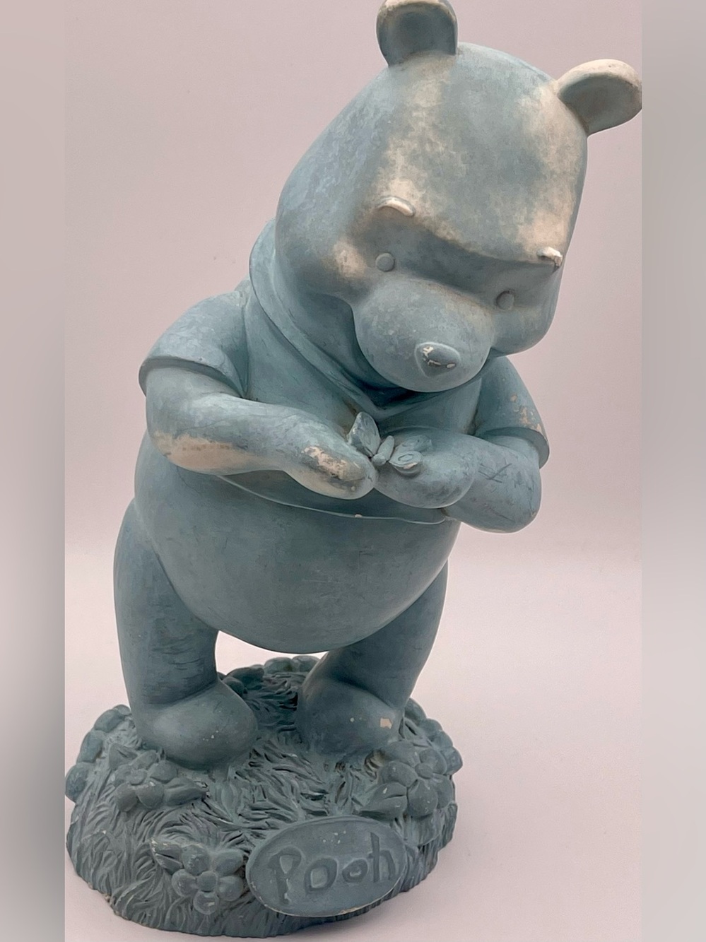 Disney Winnie the Pooh White Swan Garden Statue w/Blue Distressed Finish | 8”